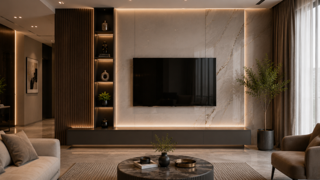Modern elegant living room with lighting accents