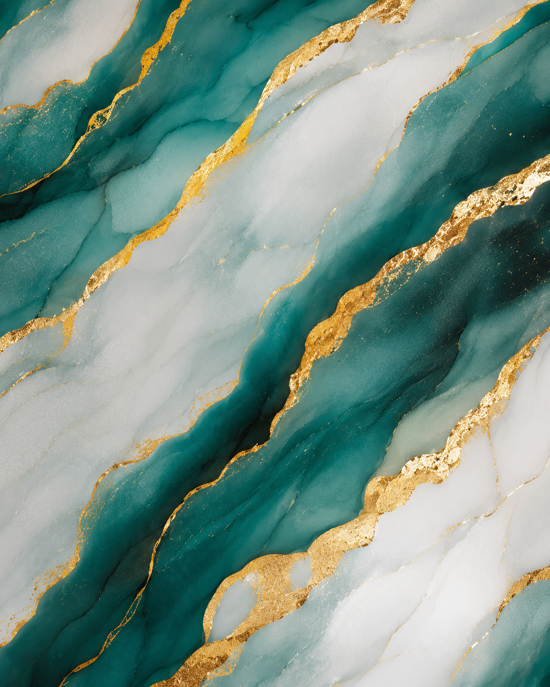 Close-up teal marble wall sticker texture with flowing white patterns and rich gold veining, designed for luxury modern interiors and premium decorative wall spaces.
