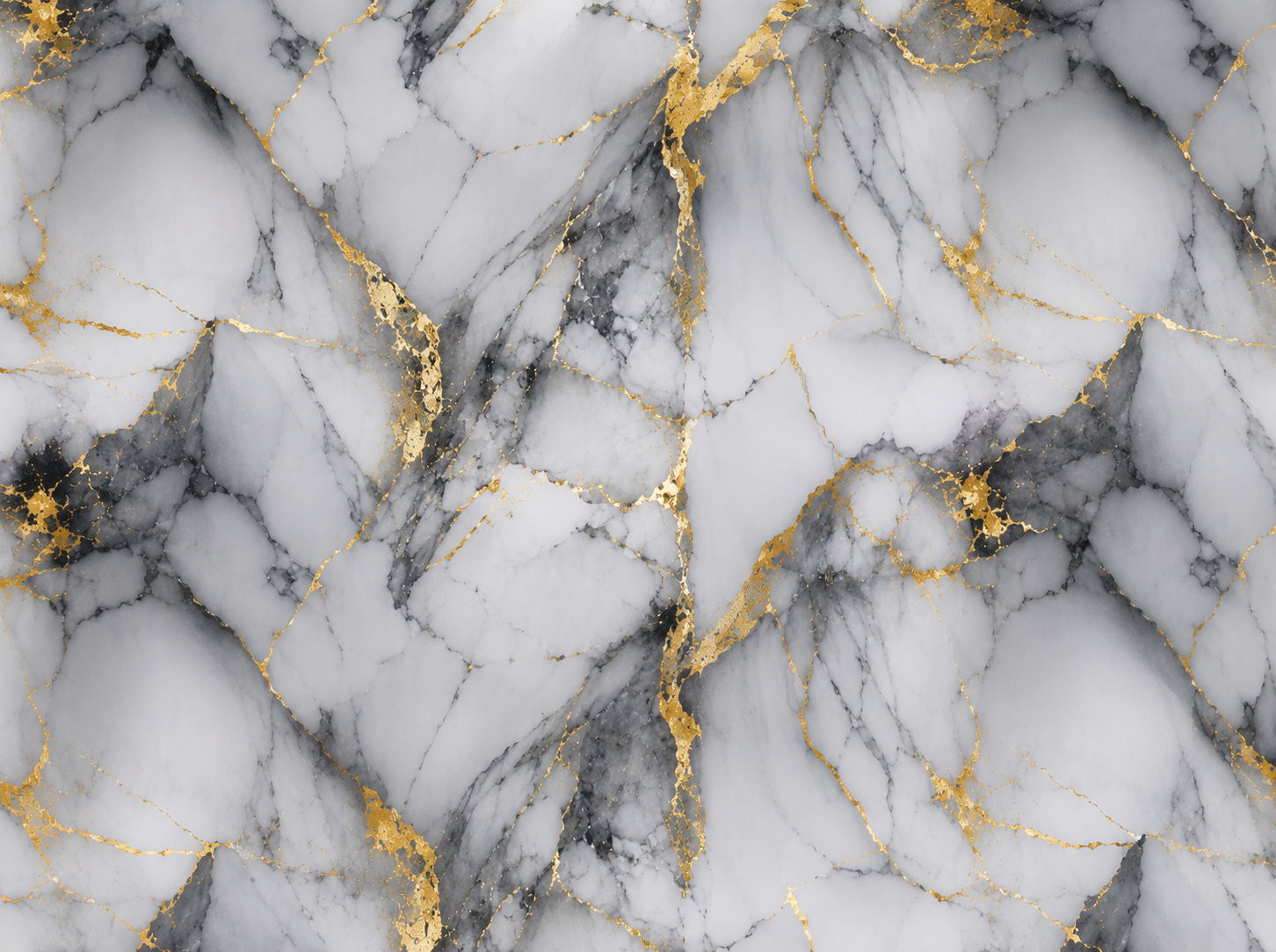 Close-up white marble wall sticker texture with dramatic charcoal grey detailing and elegant gold veining, designed for luxury modern interiors and premium decorative wall spaces.