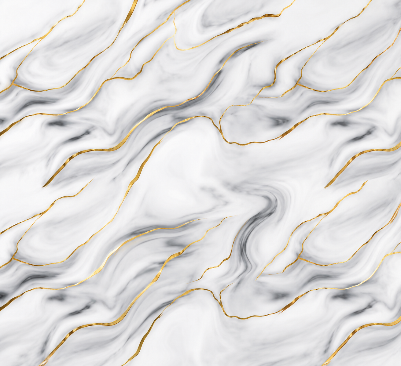 Close-up white marble wall sticker texture with flowing metallic gold veining and smooth natural stone detailing, designed for luxury modern interiors and premium decorative wall spaces.