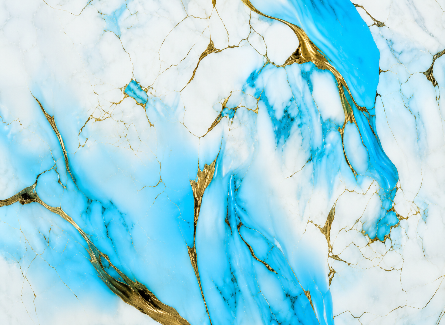 Close-up sky blue marble wall sticker texture with flowing aqua marble tones, soft white stone detailing, and elegant metallic gold veining, designed for luxury modern interiors and premium decorative wall spaces.