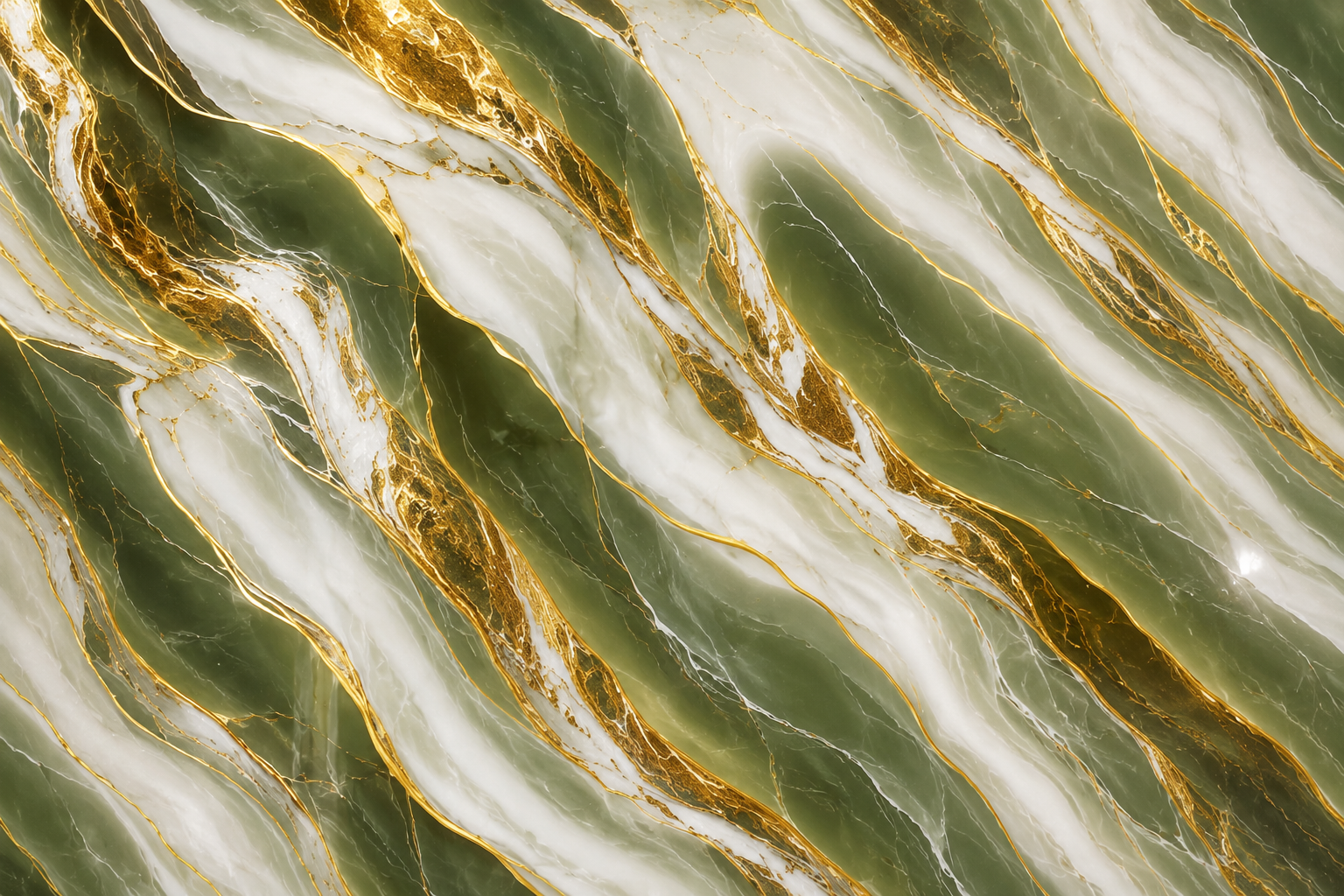 Close-up of premium green and white UV marble sheet design with rich gold veins, glossy finish, and flowing natural stone texture for luxury wall interiors.