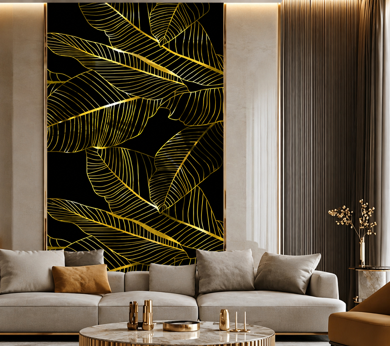 black-gold-tropical-leaf-golden-foil-wall-sticker Foil Wall