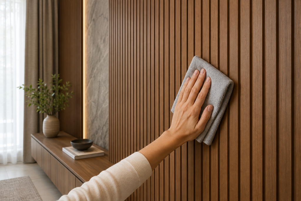 How to clean WPC wall panels using a soft microfibre cloth
