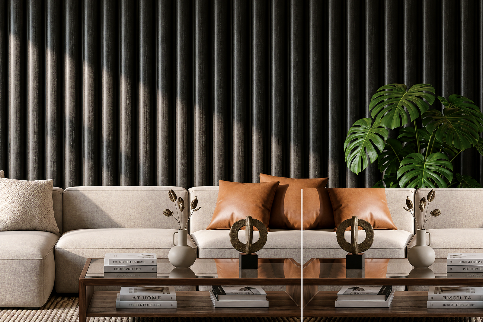 Black Round Slat WPC Wall Panel product gallery image 1