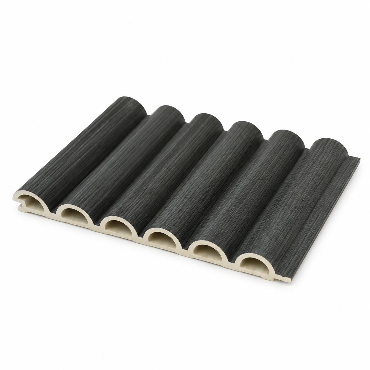 Charcoal Grey Round Slat WPC Wall Panel product gallery image 1