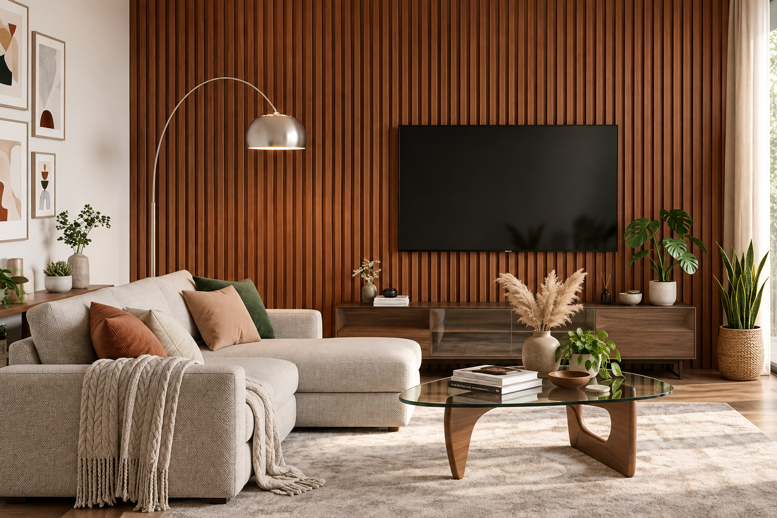 Chestnut Brown Fluted WPC Wall Panel product gallery image 1