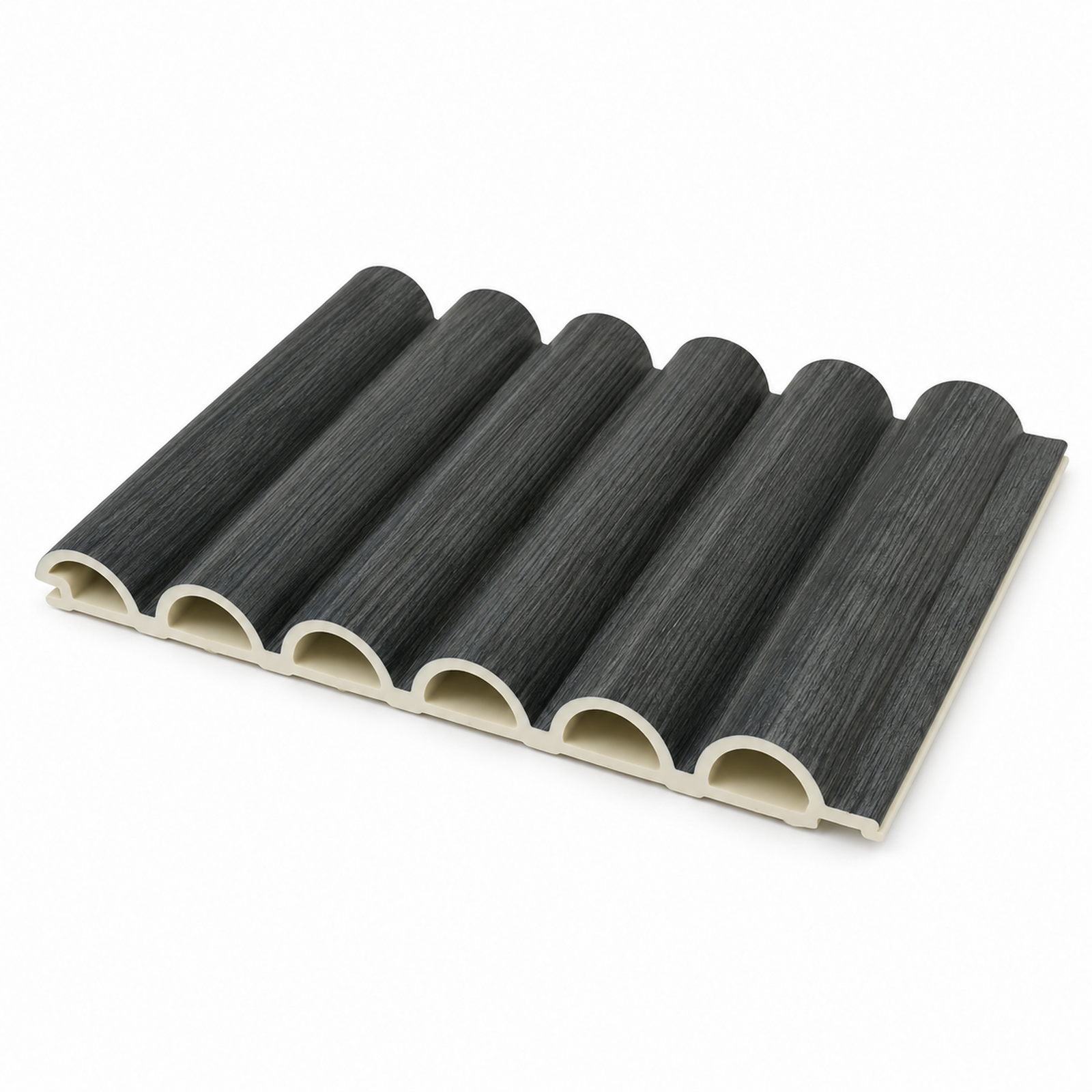 Dark Grey Round Slat WPC Wall Panel product gallery image 1