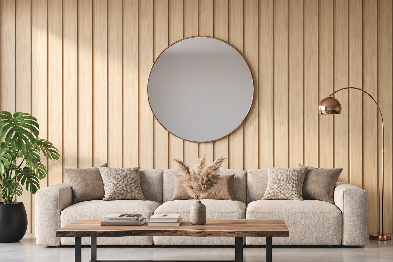 Ivory Oak Flat Wood-Grain WPC Wall Panel product gallery image 1