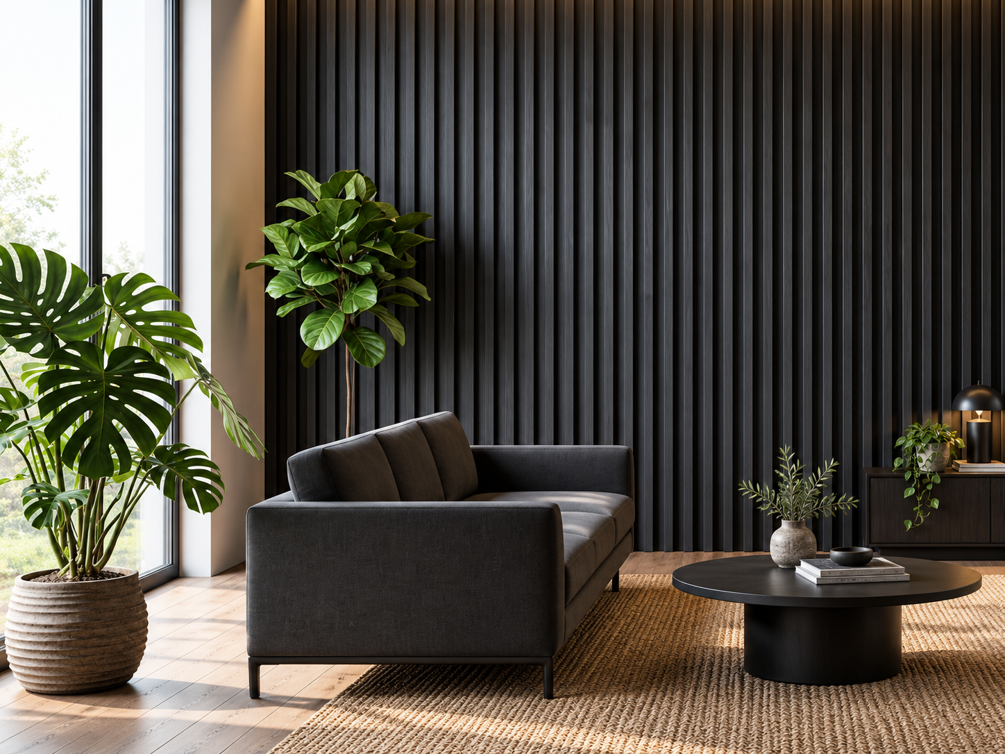 Matte Black Deep Fluted WPC Wall Panel product gallery image 1