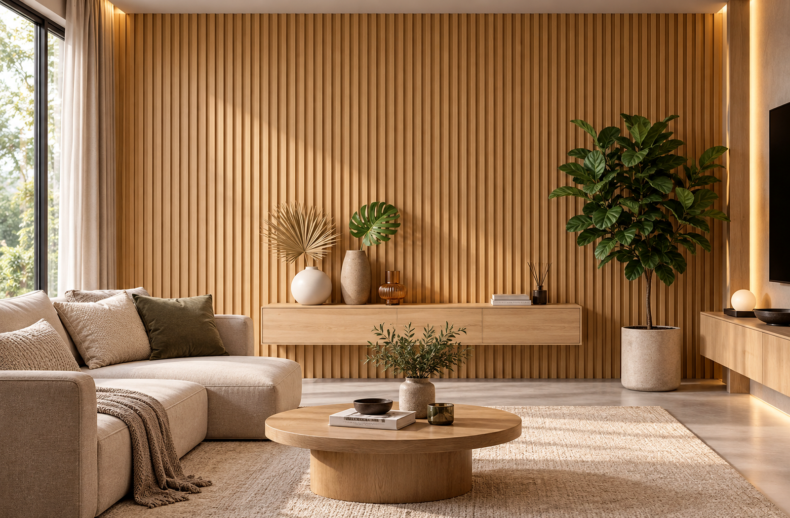 Natural Oak Deep Fluted WPC Wall Panel product gallery image 1