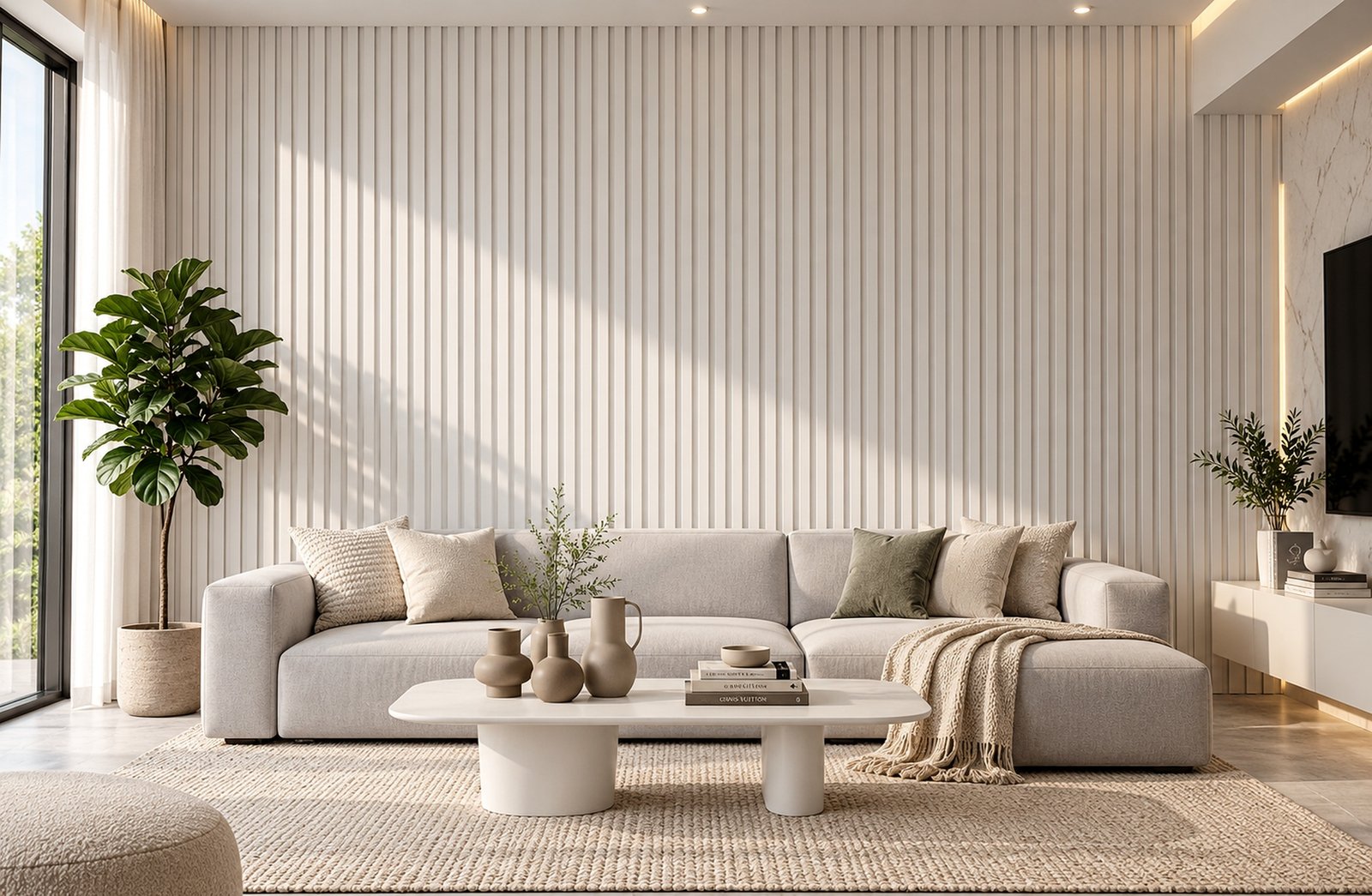 Pure White Deep Fluted WPC Wall Panel product gallery image 1
