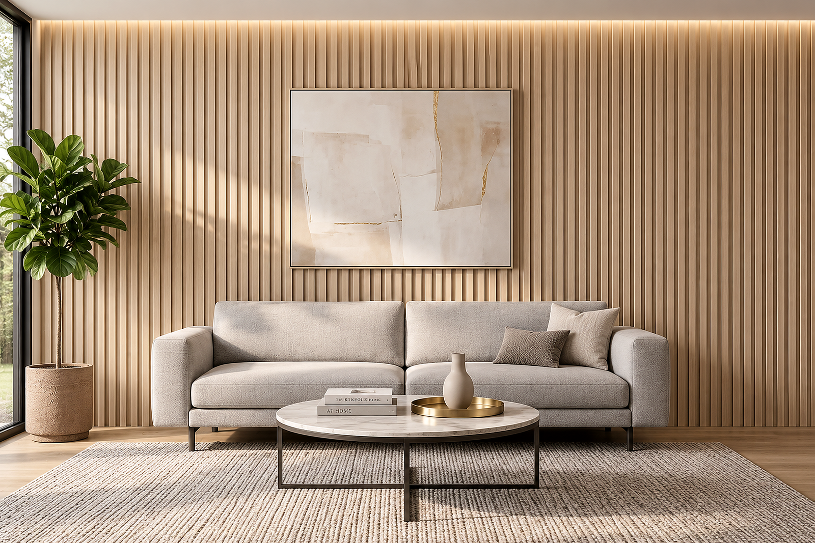 Sand Beige Fluted WPC Wall Panel product gallery image 1
