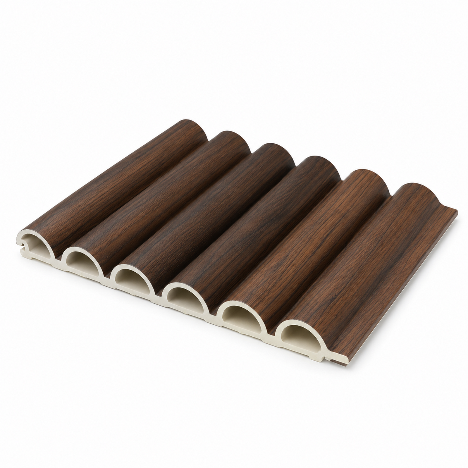 Walnut Brown Round Slat WPC Wall Panel product gallery image 1